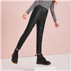 SHEIN Kiddie/черные однотонные повседневные кожаные штаны с эластичной резинкой на талии; детские штаны; осень г.; уличная одежда с высокой талией; укороченные брюки из искусственной кожи