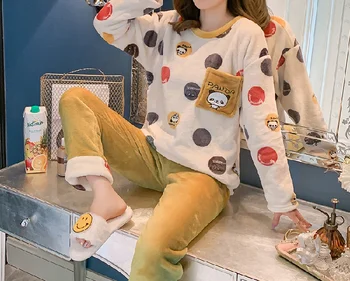 

Autumn Winter Women Pyjamas Set pajamas Sleepwear Suit Thick Warm Coral Flannel nightgown Female Cartoon Animal Pijama Mujer