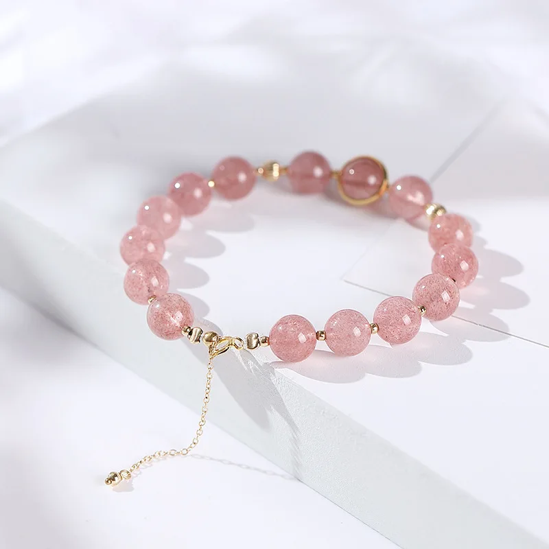 

One Deer Silver 14k Gold Best Friend Bracelets Strawberry Crystal Gray Moonlight Green Phantom Quartz Lucky Bracelets Women's Si