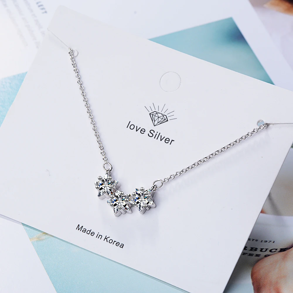 925 Sterling Silver Clavicle Chain Necklace Zirconia Star Pendant Necklace For Women S-n315