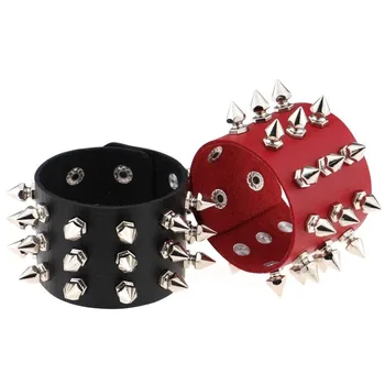 

Punk Gothic Rock Cuspidal Spikes Rivet Cone Stud Wide Leather Cuff Bracelet Wristbands Charm Bangle Unisex Jewelry Anime cosplay