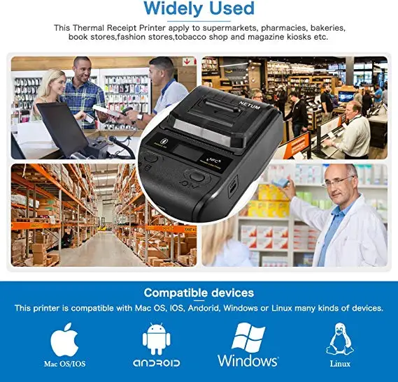NETUM Bluetooth термопринтер Мини Портативный 58 мм чековый принтер маленький для
