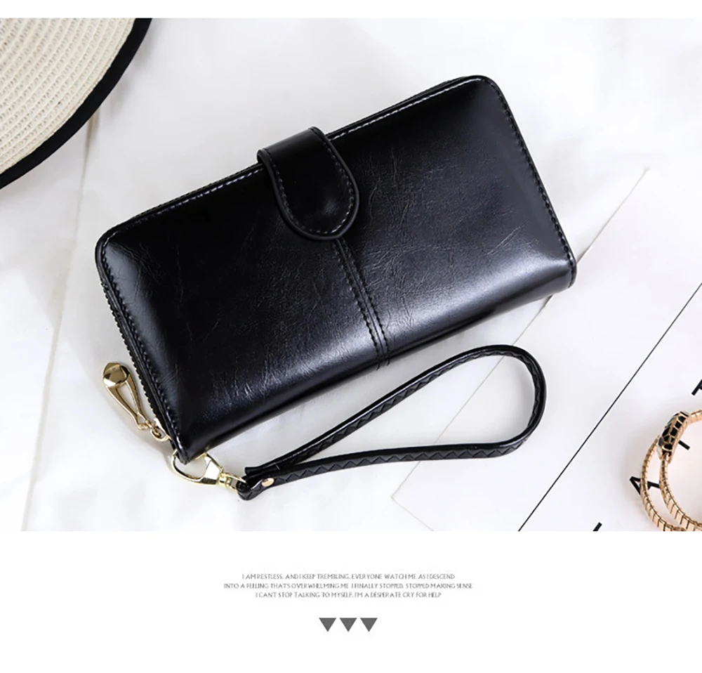 Women Oil Wax Leather Women's Wallet Female Purses Big Capacity Hasp Zipper Purse Ladies Long Wristlet Clutch Coin Card Holders Women Oil Wax Leather Women's Wallet Female Purses Big Capacity Hasp Zipper Purse Ladies Long Wristlet Clutch Coin Card Holders