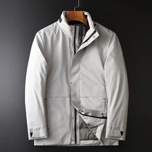 Minglu серые мужские пуховики Роскошные средней длины теплые и ветрозащитные мужские пуховики Зимние приталенные мужские пальто размера плюс 4XL