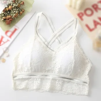 

Women's Bras Female Soft Comfortable Cross Bright Silk Shoulder Strap Beauty Back Lace Underwear Ladies Chest Padded Camisole