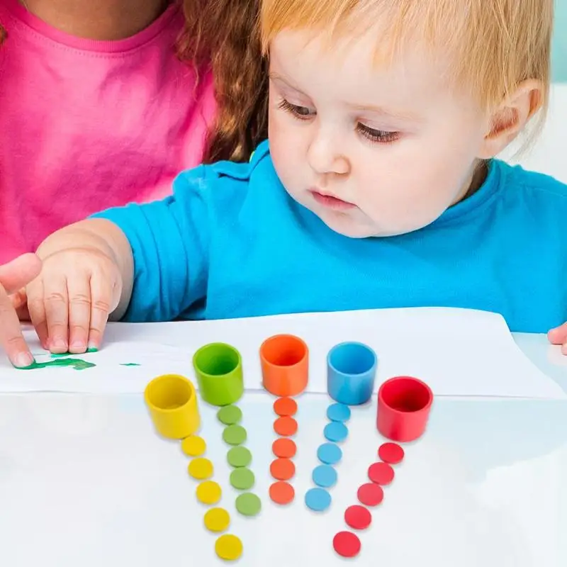 Монтессори Цвет Соответствующие классификация чашки охраны окружающей среды водной краски дерево для детских столов игра обучающая игрушка