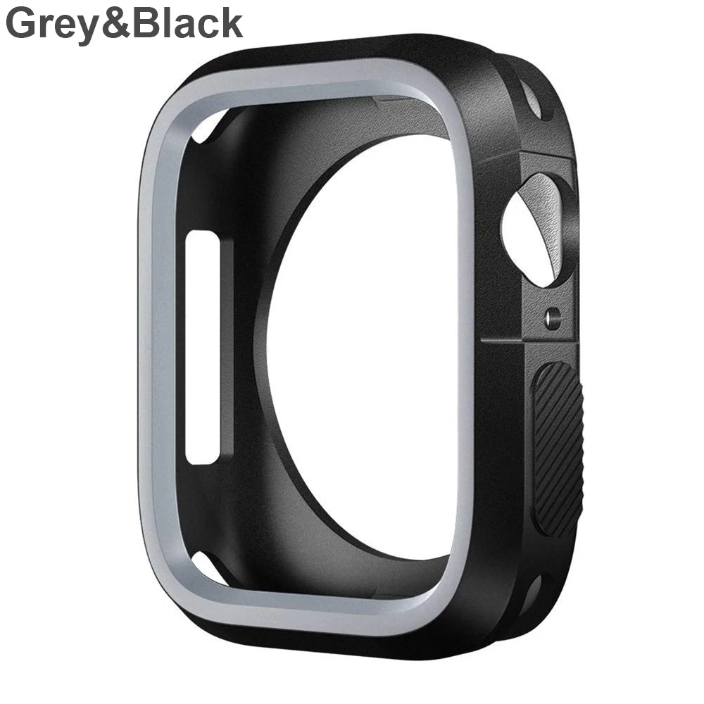 grey-black 1 шт., мягкая силиконовая рамка для часов, Защитные Чехлы, ТПУ, спортивный защитный чехол для Apple Watch Series 4, 3, 2, 1, аксессуары для умных часов - Цвет: grey-black