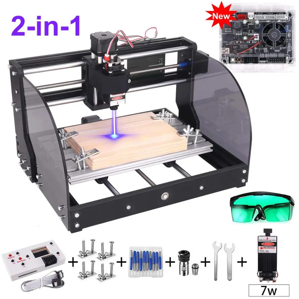 CNC 3018 Pro Max лазерный гравер GRBL DIY 3 оси PBC фрезерный лазерный гравировальный станок древесины маршрутизатор обновление 3018 pro с автономным - Цвет: 7W laser