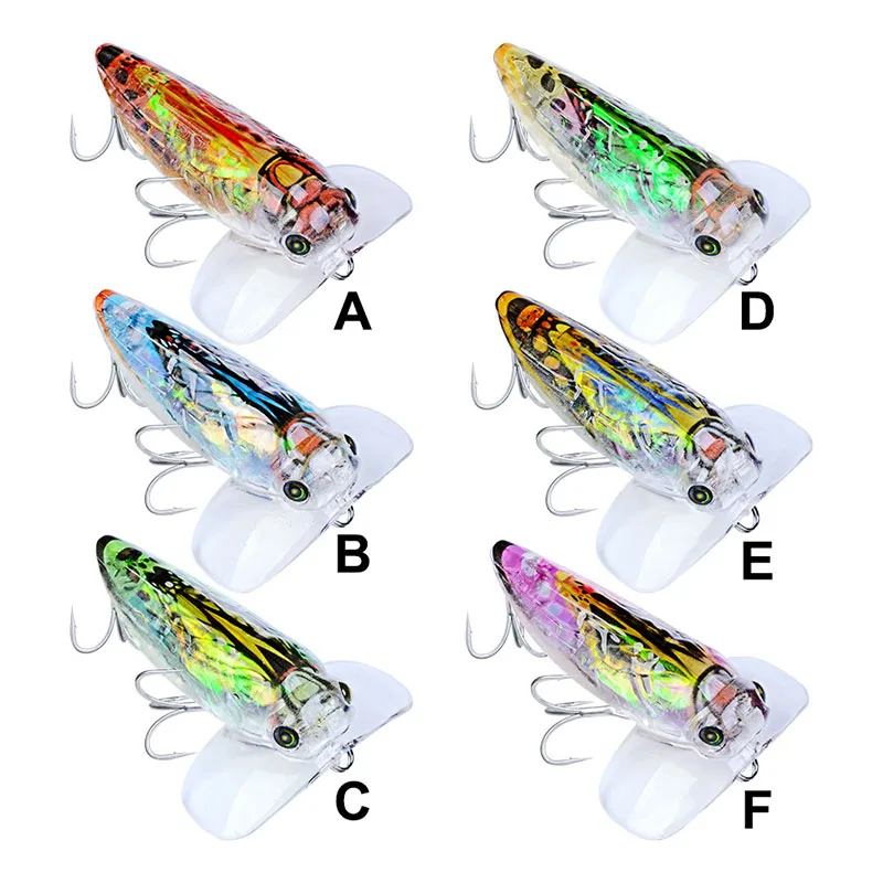 

ABS Plastic Hard Bait Reflective Bionic Bait 6Colors 5.5cm/8.5g Artificial Cicada Popper Wobblers 3D Eyes 8#With Sharp Hook