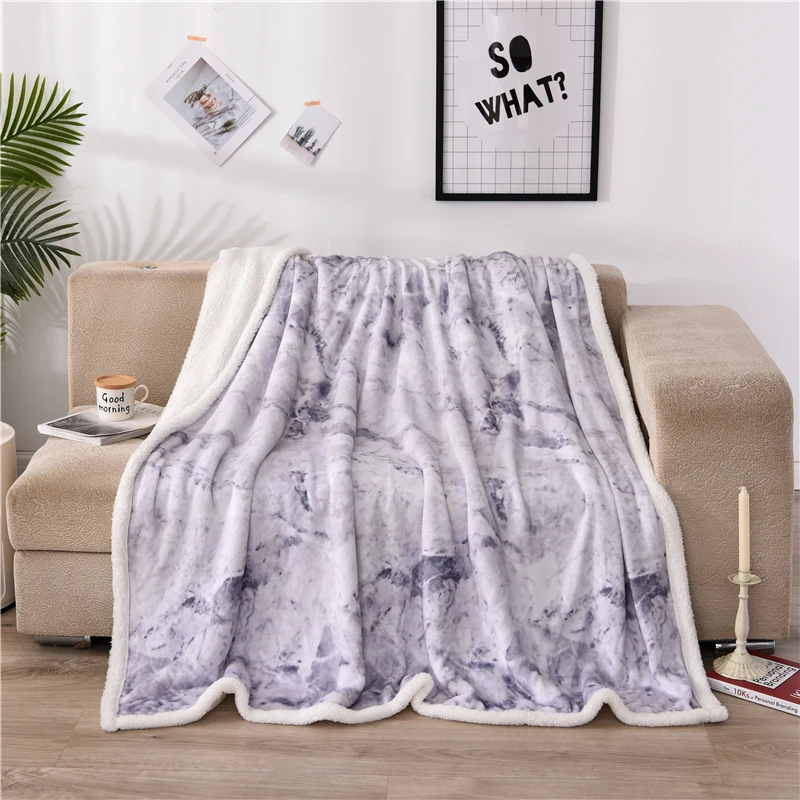

Plush Blanket Thick Fleece Soft Throws Geometric Marble Printing Blankets Bedspreads For Bed Plane Air Travel