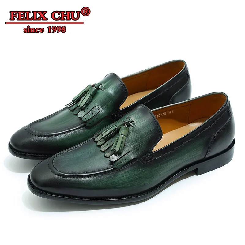Модная обувь ручной работы; коллекция года; сезон весна-осень; повседневные мужские лоферы с кисточками; Мужская обувь без шнуровки; обувь в деловом стиле; цвет черный, зеленый, коричневый - Цвет: Green