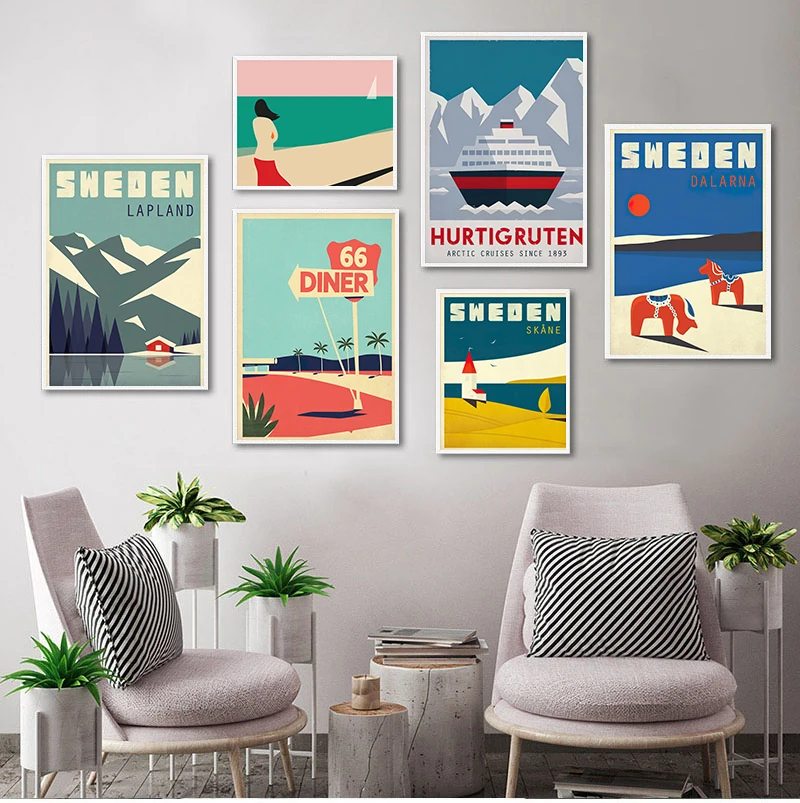 Швеция Дания путешествия винтажный плакат на стену Арт холст картины Nordic