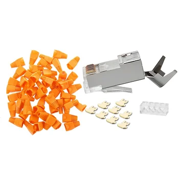 

50 Pcs RJ45 Connector Modular Network Plug End Cap Orange & 50Pcs Rj45 Connector Rj 45 Ethernet Cable Plug Cat7 Cat6A