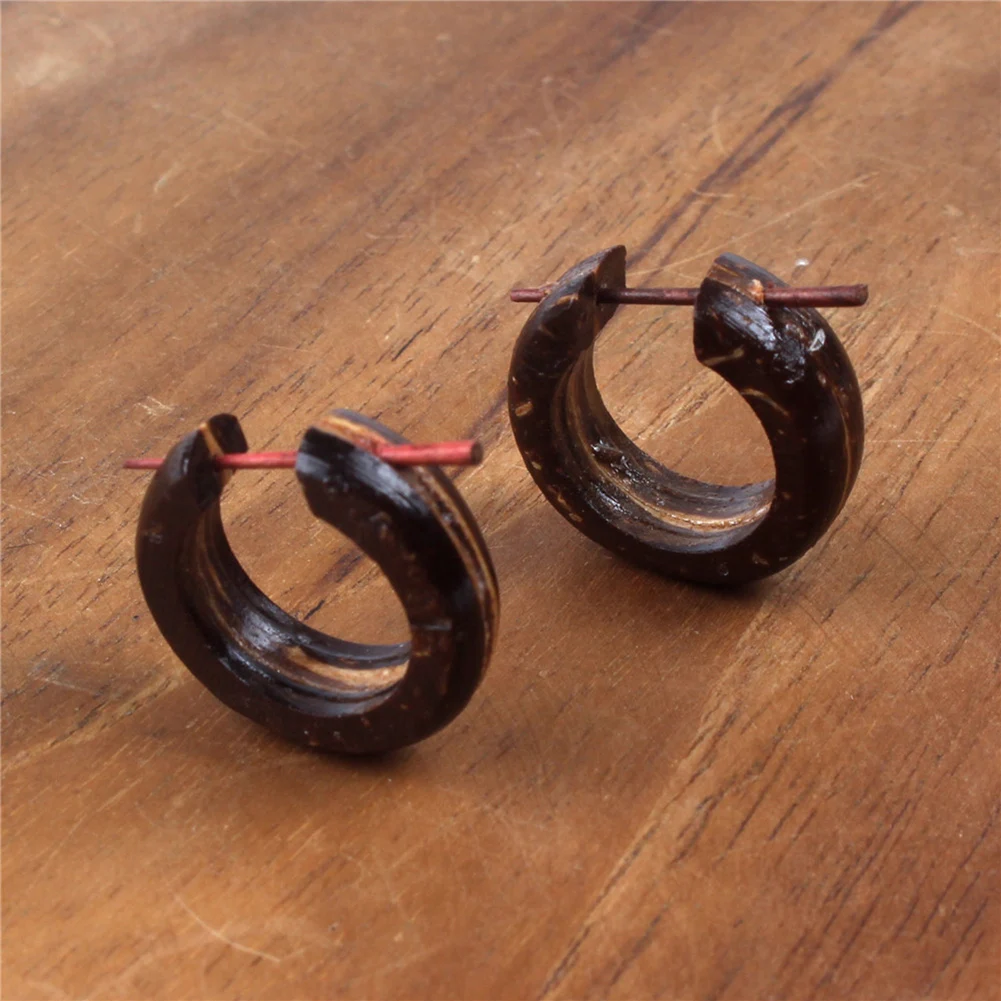 

Vintage Coffee Black Natural Wooden Circle Round Earrings For Women Men Handmade Brincos Ethnic Boho Body Piercing Jewelry