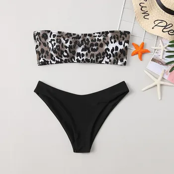 

2020 New Split Underwear Set Womens Padded Push-up Biquini Off Shoulder Bathing Suit Leopord Printing Lengerie Traje de baño