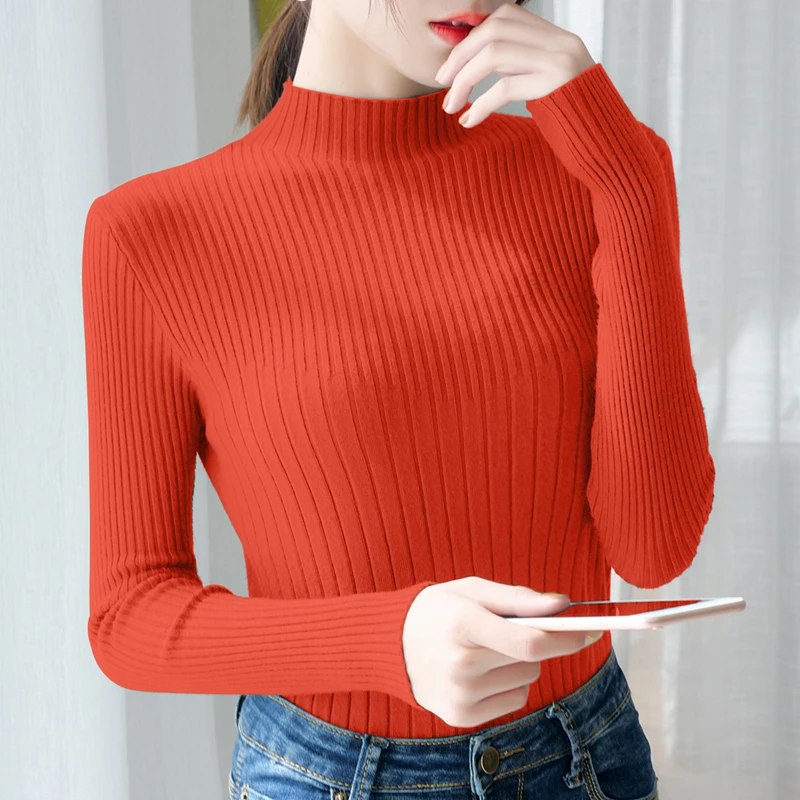 

Женский Повседневный вязаный свитер с высоким воротником, модные зимние пуловеры с длинным рукавом в Корейском стиле, женские теплые уличные Топы