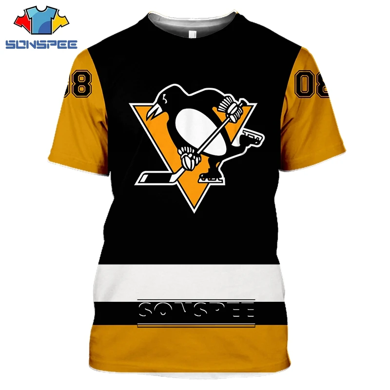 

SONSPEE new 3D Print Animal penguin logo Short sleeve Print trendy Harajuku Sweatshirt Hockey Team leopard Streetwear T-shirt