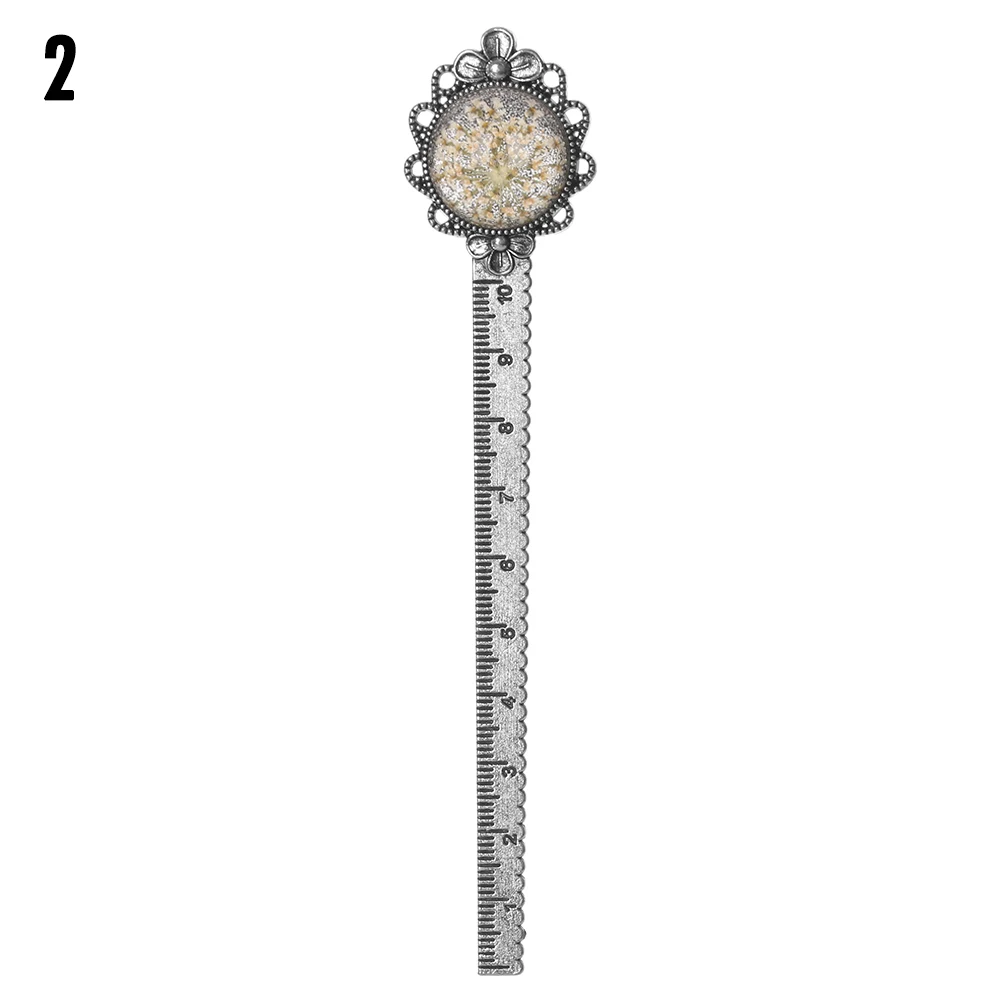 1PC Retro Metal Bookmark Ruler Colorful Dried Flower Silver Metal Ruler Flower Bookmarks Book Page Marker School Office Supplies - Цвет: 15