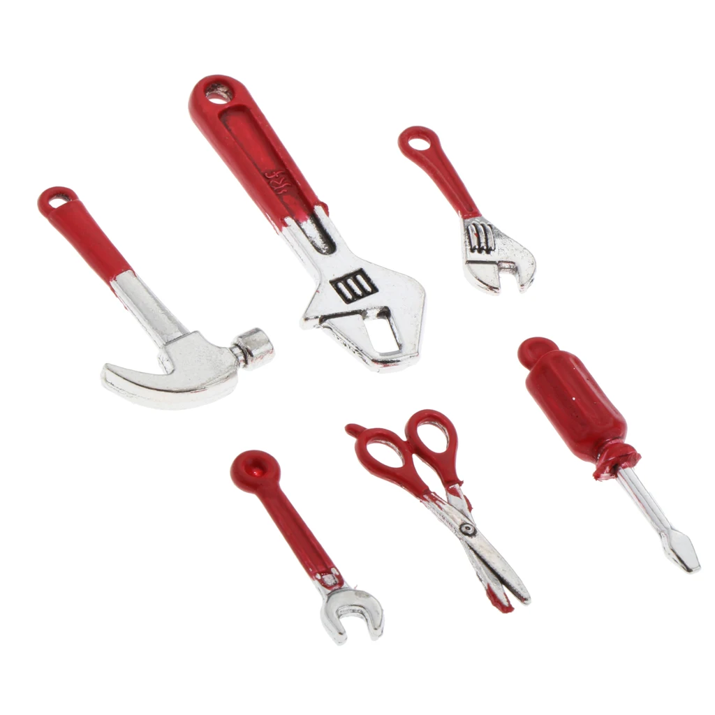 6 Pieces 1:12 Scale Repair Tools Set Simulation for Doll House Garden Scenery