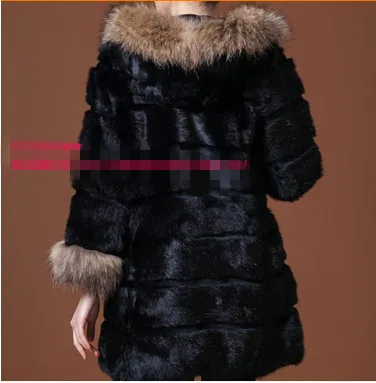 Outwear Women Winter Fluffy Gorgeous Long Female Black Faux Fur Coat Casaco Feminino Hooded Fox Fur Coat V564