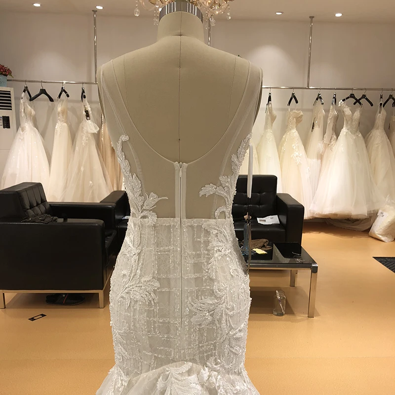 SL-176 Customized Sexy Deep V neck Sleeveless Mermaid Wedding Dress 2020 Long Train Wedding Gowns Vestido De Noiva 4