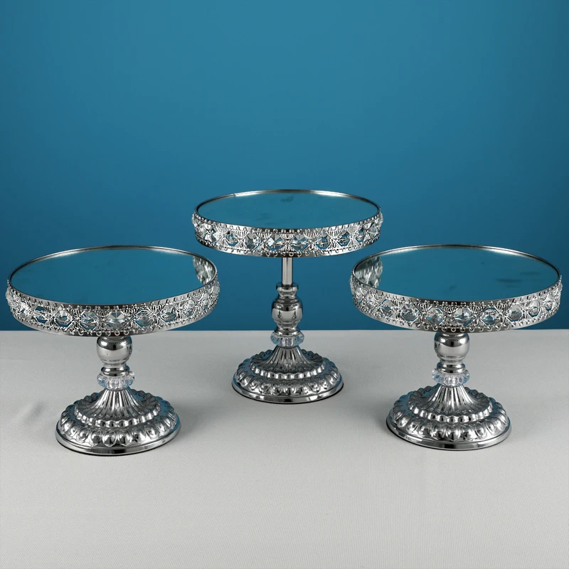 Silver cake stand Wedding Dessert Tray Cake Stand Cupcake Pan cake display table decoration Party mirror stand 1-3pcs