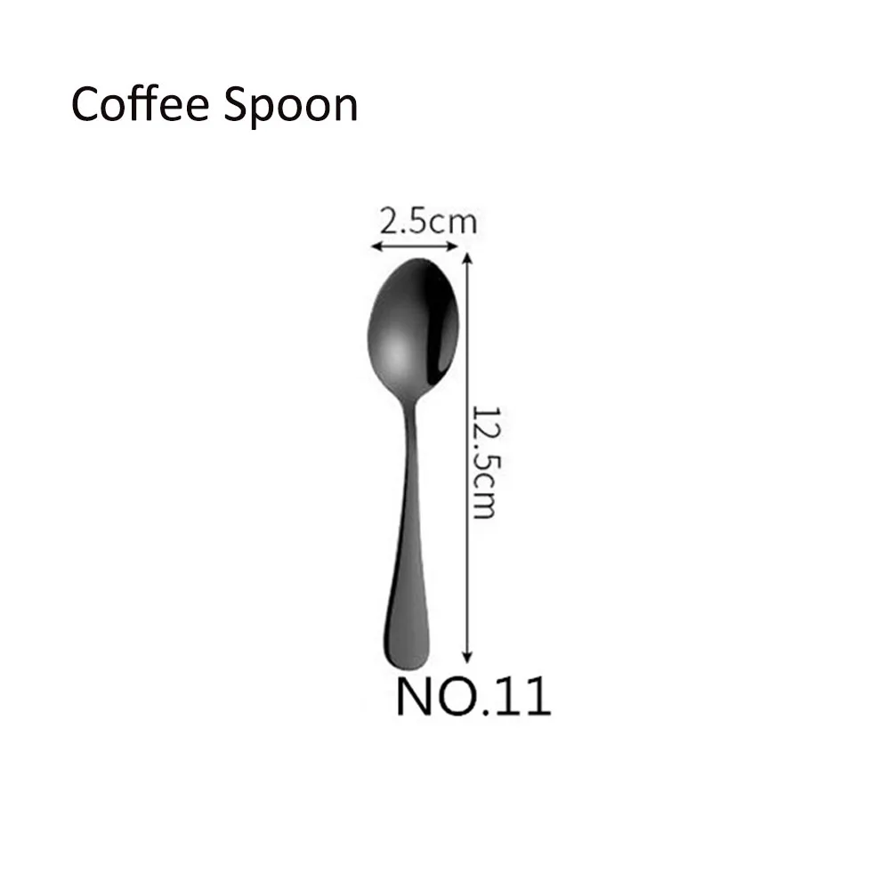 Черный набор столовых приборов из нержавеющей стали, набор посуды, Западная пищевая вилка, ложки для стейка, десертная вилка, столовое серебро, набор посуды для дома, 1 шт - Цвет: NO.11 Coffee Spoon