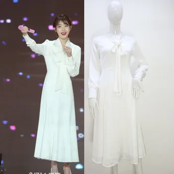 

White long dress for women Lee Ji Eun DEL LUNA Hotel same IU Vocal concert Korean autumn Gifts Birthday Christmas Clothes wear