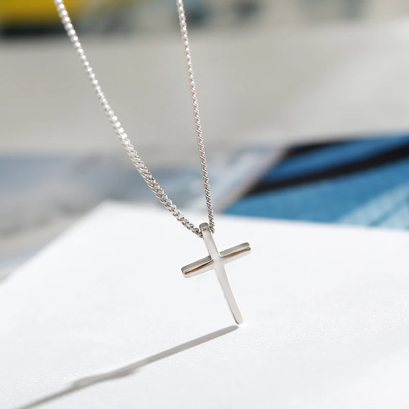 Простое ожерелье с подвеской в виде креста из стерлингового серебра S925 пробы, религиозная Подвеска "Иисус", ожерелье s для женщин и мужчин, крестообразное христианское