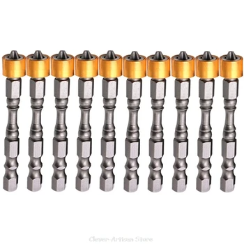 

10 Pcs Strong Magnetic PH2 Screwdriver Bit Set 65mm Yellow Aluminum Ring Bits Au 18 20 Dropship