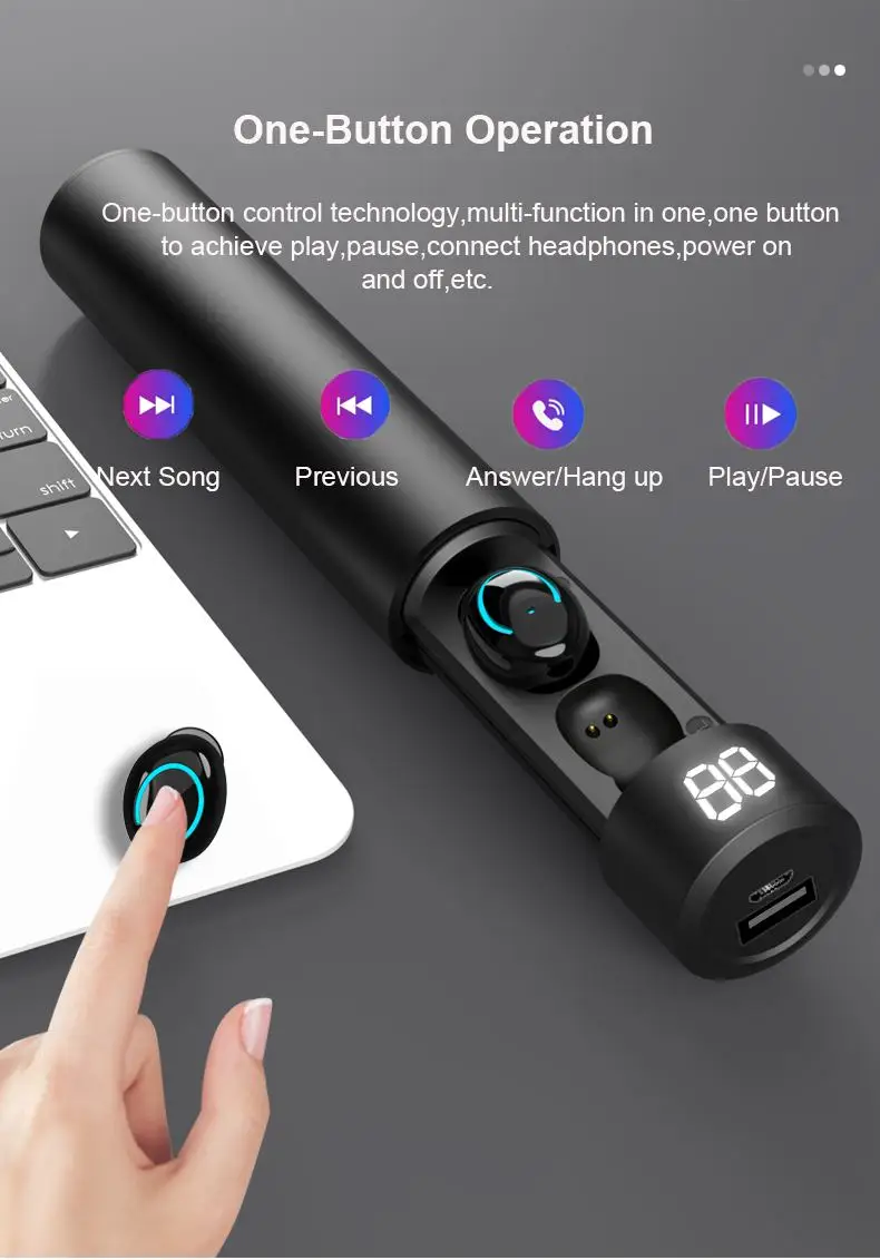 Q19 наушники-вкладыши бинауральные мини TWS bluetooth 5,0 Беспроводной Вызов цифровой мощность гарнитура дисплей Hi-Fi стерео Earbus