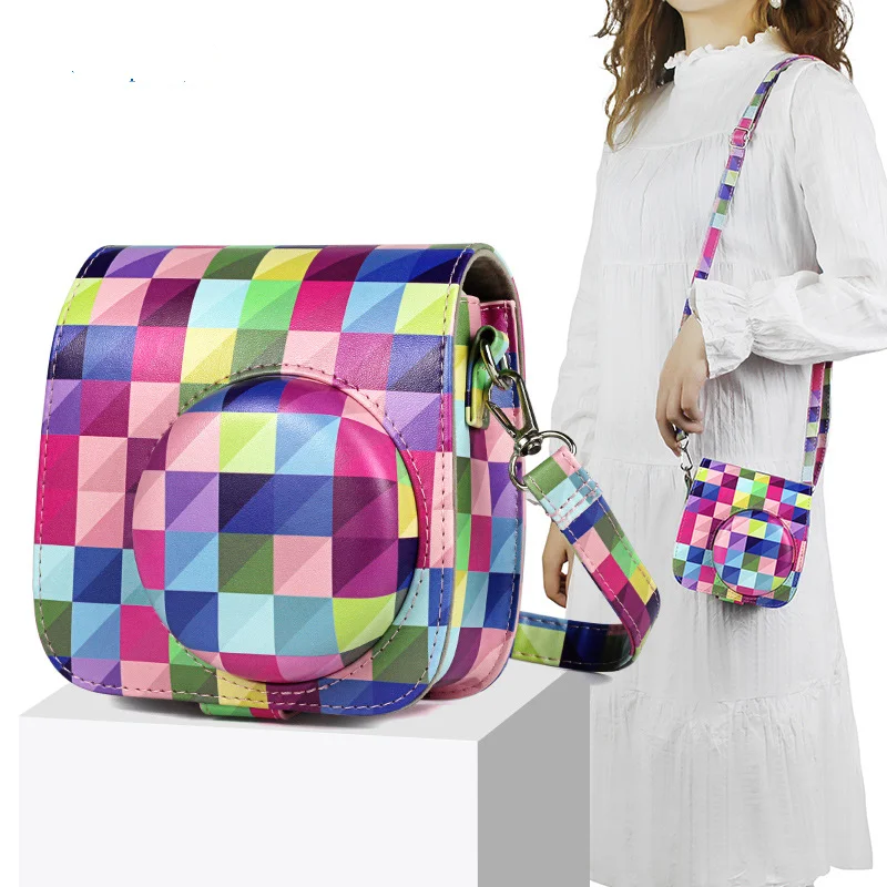 

camera case bag For Polaroid camera mini8/8+/9 color lattice personalized protective cover retro PU bag
