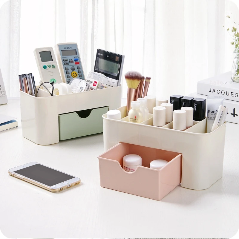 Haile Cute Double Layer Plastic Makeup Organizers Storage Box Cosmetic Drawers Jewelry Display Box Case Desktop Container Boxes