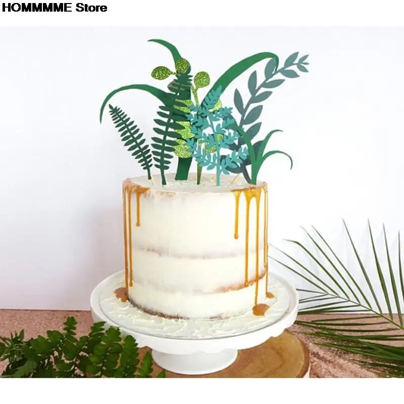 Nature Green Plant Cake Toppers Laser Cupcake Flags Jungle Party Birthday Baby Shower Topper Decorating Supplies hot sale | Дом и сад