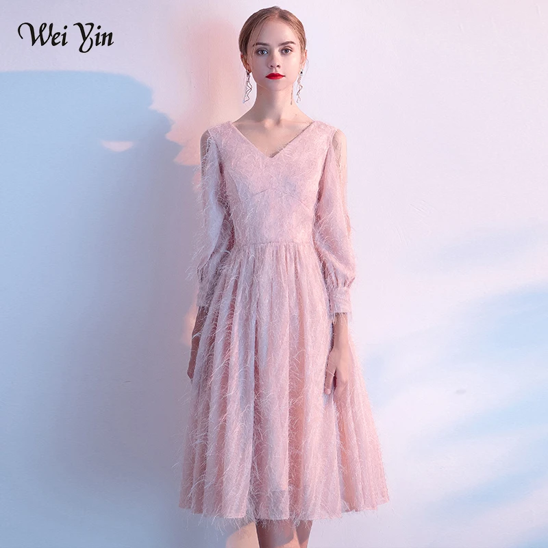 Wei yin AE0248 Robe de Soiree Courte розовое винтажное кружевное вечернее платье с v-образным вырезом Вечерние платья Vestido de Festa