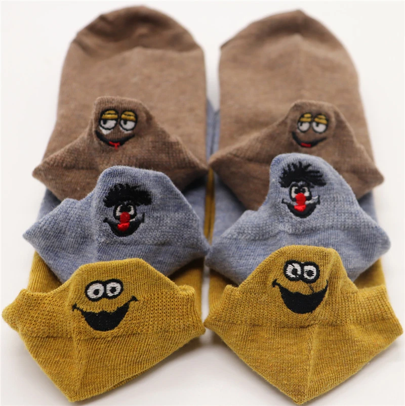 ZT 14 3PAIRS Kawaii Embroidered Expression Women Socks Happy Fashion Ankle Funny Socks Women Cotton Summer Candy Color - Цвет: ZT 14
