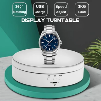 

White/Black Rotary Display Stand 360 Degree Jewelry Watch Phone Ring Holder Display USB Adjustable Rotating 3 Speed Turntable