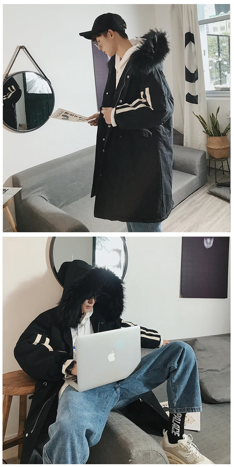 Winter New Men's Korean Version Of The Loose Couple In The Long Section Of The Tooling Diagonal StudentCasual Harajuku Coat