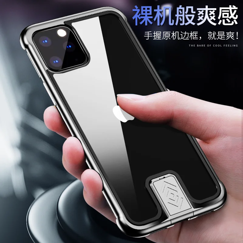 Тонкий Бескаркасный металлический чехол для телефона iphone 11, чехол из закаленного стекла для iphone 11 Pro Max, металлический бампер