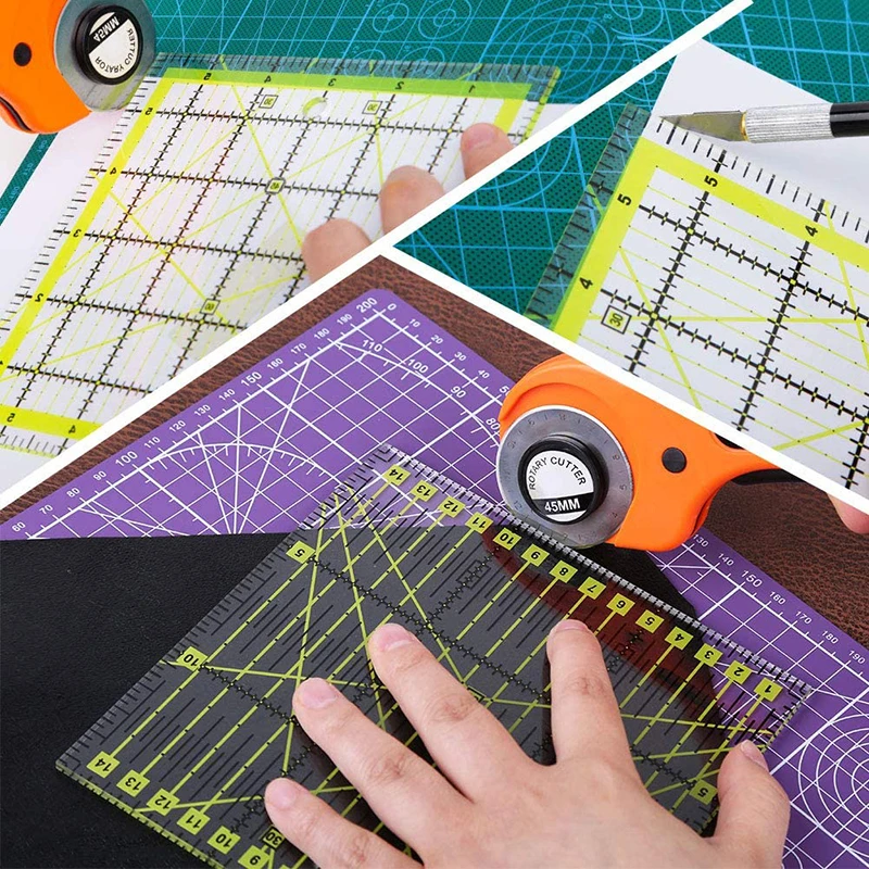 4 Size Square Quilting Ruler Transparent Sewing Double Grid Lines Cutting  Rulers