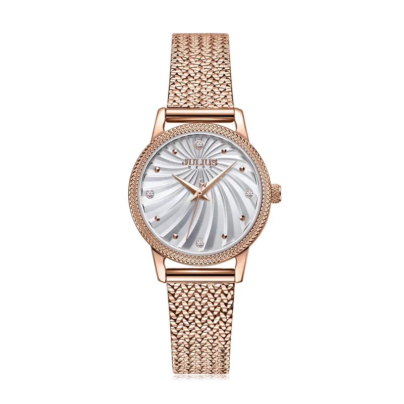 Rose Gold Новые Стразы Julius женские часы Япония Кварцевые элегантные модные часы платье браслет цепь девушки подарок на день рождения коробка - Цвет: Rose Gold