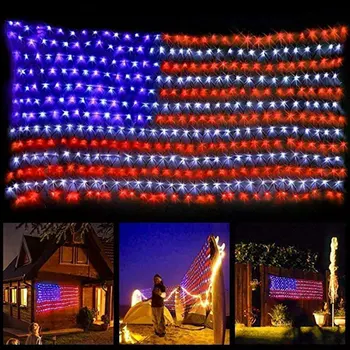 

LED Flag Net Lights of The United States Waterproof American Flag String Light 6.56X63.28ft JDH88