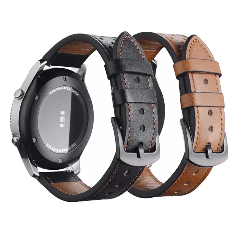 Кожаный ремешок для Samsung Gear S2/S3 Galaxy Active 42/46 мм 20 22 часов Huawei Watch GT/2 Huami Amazfit Bip