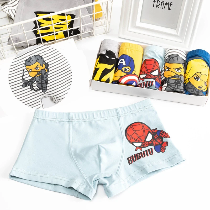 Милые детские хлопковые трусы с принтом человек паук и Железный из мультфильмов