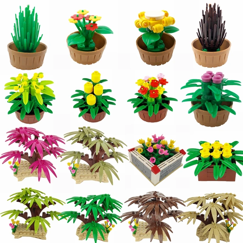 Legoing City Sets Toy Hobbies Garden Tree Flower Pot Grass Compatible Military Blocks Citys Legoings Children