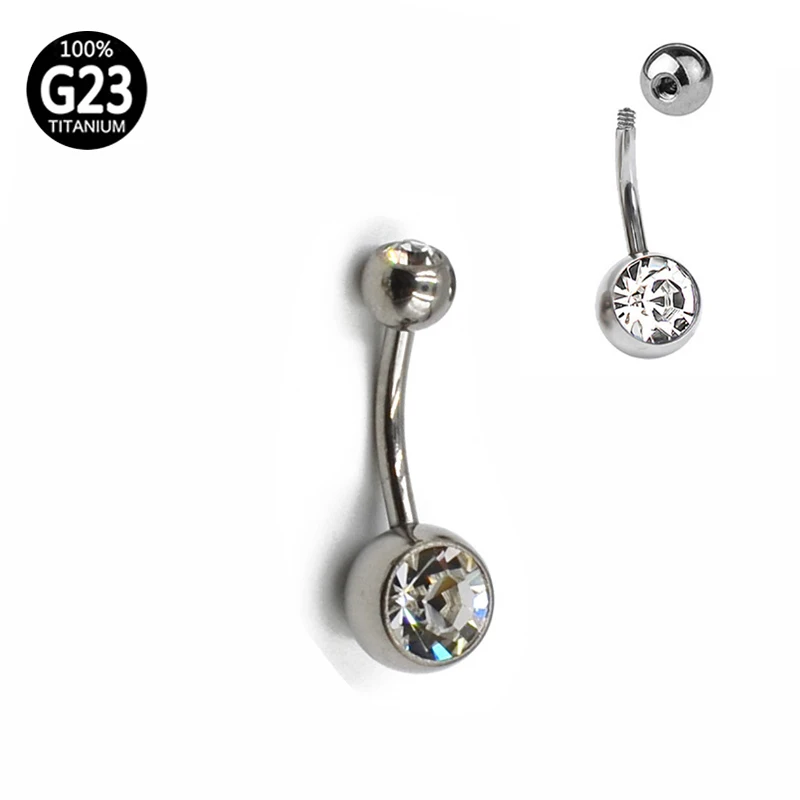 

Whole G23 Titanium Belly Button Rings Externally Treaded Double Jeweled Woman Navel Rings Belly Piercings Abdominal Body Jewelry