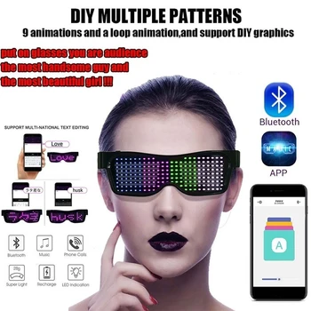 

Magic Bluetooth Led Party Glasses APP Control Led Luminous Glasses USB Charger DIY Edit Multilingual Quick Flash Cosplay Cool
