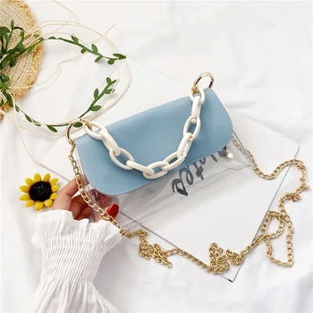 

New Casual Transparent Chain Shoulder Bag Women Fashion Messenger Bags Ladies Clear Jelly Small Phone Crossbody Bag Flap