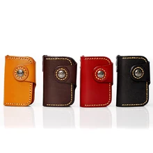 New High-grade Cow Leather Multifunction Key Card Bag Housekeeper Men Women Tanned Handmade Car Key Case Holder Wallet Solid