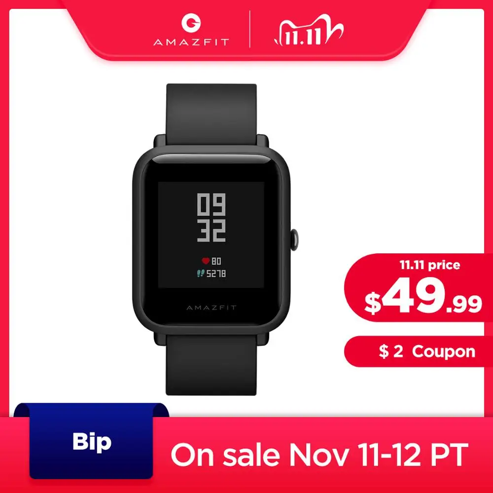 

Amazfit Bip Smart Watch Bluetooth GPS Sport Heart Rate Monitor IP68 Waterproof Call Reminder Amazfit APP Notification Vibration